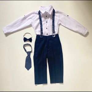 Boys’ White Shirt and Dark Blue Dress Pants